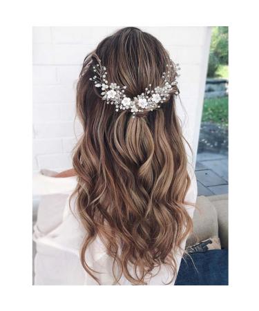 GORAlS Crystal Flower Bridal Hair Vine with Pearls - Wedding Headpiece for Women and Girls (Silver) - Buy Online on GoSupps.com