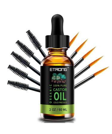 Organic Castor Oil 5 in 1 Pure Cold Pressed Castor Oil for Eyebrows Eyelashes Hair Growth Nails and Skin with 5 Sets of Eyebrow&Eyeliner Brushes (60ml) 60 ml (Pack of 1)