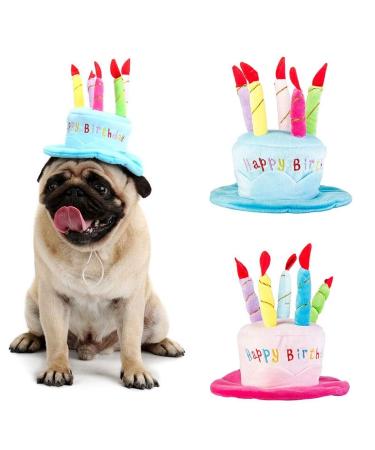 Cute Adorable Dog Cat Birthday Cake Hat Pet Cap Headwear Hat with 5 Color Candles Design Party Custom Accessory (One Size fits Most) (Blue)
