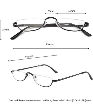 Half Frame Reading Glasses - 2 Pairs Metal Moon Readers for Men & Women - 2.00 Strength (Gray Black - Buy Online on GoSupps.com