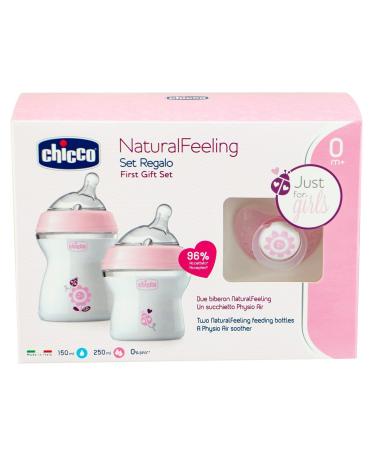 Chicco NaturalFeeling Gift Set - 2 Baby Bottles & Pacifier (0m+) - Pink - Premium Essentials for Newborns - Buy Online on GoSupps.com