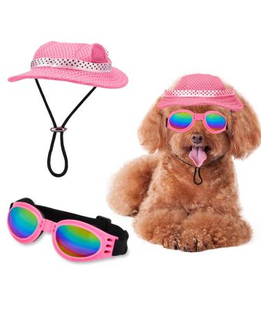 Sebaoyu Dog Hat and Sunglasses Summer Dog Baseball Cap Pet Puppy Visor Hats Sunbonnet Outfit with Ear Holes Doggy Cat Goggles for Small Medium Breed (Pink#2, Small) Pink#2 Small
