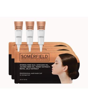 Somerfield Intense 30 Day Restore Hair Mask Bundle | To Strengthen & Restore Damaged Hair | For Natural Color Hair Types | Includes 3 Pre-Filled Hair Masks & 3 Protein Booster Tubes For Natural Colored Hair