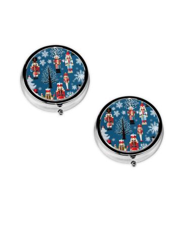 (Women'S Nutcracker Ballet Xmas Dance) Round Pill Box 3 Compartment Pill Box Mini Decorative Pocket Purse Portable Travel Medicine Tablet Vitamin Holder Organizer Pill Case