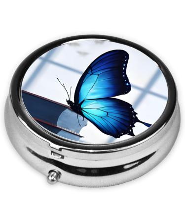 Blue Butterfly Mini Round Pill Box | 3 Compartment Travel Organizer | Portable Medicine Case for Home & Office - Buy Online on GoSupps.com