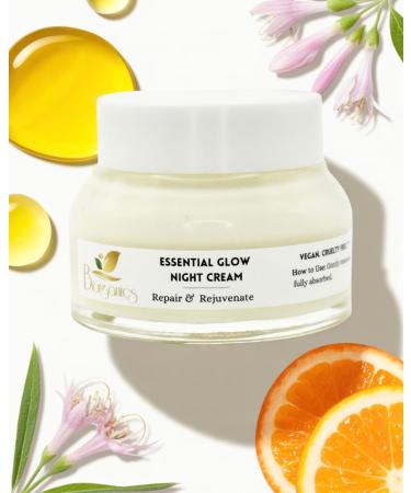 Biorganics Skin Therapy Essential Glow Night Cream Overnight Renewal Hydrating & Brightening with Vitamin C Hyaluronic Acid Botanical Oils All Skin Types