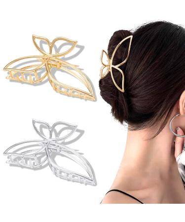 Ahoney Butterfly Claw Clips Metal Hair Clips 4.3 Gold Hair Clips for Women Non Slip Cute Hair Claw Clips Fashion Hair Shark Accessories (Butterfly)