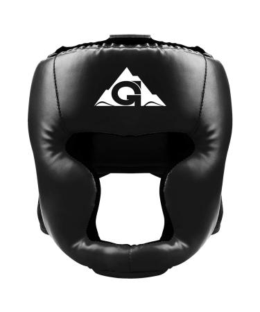 GROOFOO Boxing Headgear for Kids Adults, PU Leather Boxing Helmet for Traning Kickboxing MMA Muay Thai Sparring Martial Arts Karate Taekwondo black Large