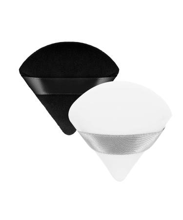 Molain 2Pcs Powder Puff Triangle Makeup Puff Soft Cosmetic Sponge Reusable Makeup Powder Sponges with Strap for Loose Powder Foundation Eyes Corners Wet Dry Makeup (Black/white) Black&White