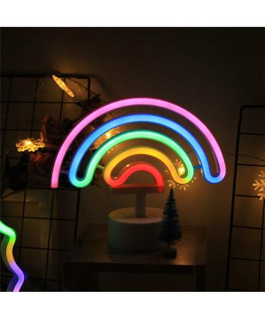 LED Cute Colorful Neon Rainbow Sign Lights Rainbow Neon Light with Base Battery Powered Rainbow Indoor Night Light Decoration for Kids Room Living Room Festive Party Wedding Party Multi-rainbow