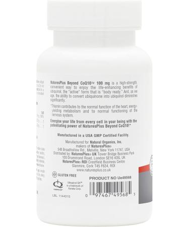 NaturesPlus Beyond CoQ10 100 mg - High-Strength Ubiquinol Softgels for Overall Well-Being - 30 Servings - International Shipping Available - Buy Online on GoSupps.com