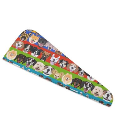 Colorful Dogs Microfiber Hair Towel Wrap for Women 10 Inch X 26 Inch Super Absorbent Hair Turban with Button