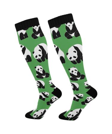Haskirky High Elasticity Compression Socks High Knee Socks Adult Universal Leisure Relieve Fatigue Cute Pandas Travel Daily with Running (2 Pair)
