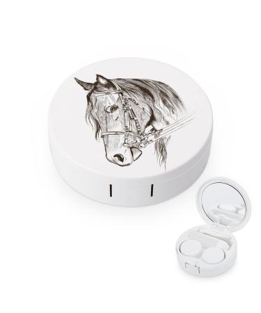 Horse Head Round Case For Contact Lens Kit Storage Box with Mirror Printed