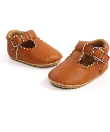 Baby Girls Mary Jane First Walking Shoes | Anti-Slip PU Leather Princess Shoes for Infants 0-6 Months (Dark Brown) - Buy Online on GoSupps.com