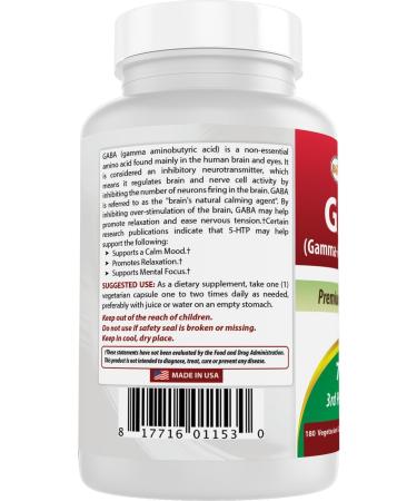 Best Naturals GABA Supplement 750mg 180 Veggie Capsules Naturals Sleep Aid - Buy Online on GoSupps.com