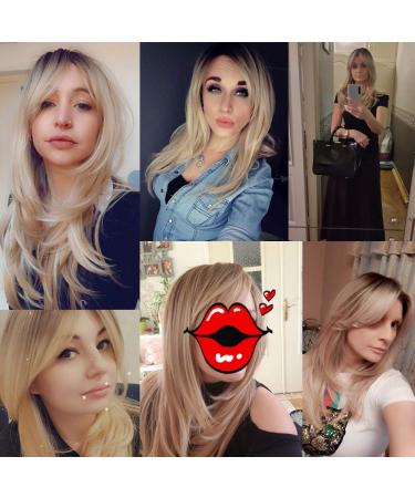 Long Blonde Curly Wig with Bangs - Synthetic Dark Roots Wig for Daily Party & Cosplay - Buy Online on GoSupps.com