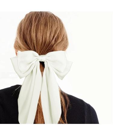 Satin Layered Hair Bow Barrette Clip with Long Tail | French Style Hair Accessory for Women and Girls - 5 Light Colors - Buy Online on GoSupps.com