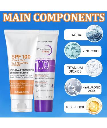 days 2 pieces sunscreen SPF 100 sunscreen index 100 sunscreen for face and body UVA and UVB protection waterresistant fast absorption greasefree 80 ml + 50 ml - Buy Online on GoSupps.com