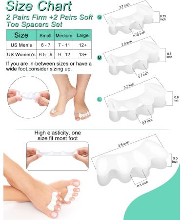 8Pcs Toe Spacers Set for Men and Women - Toe Separators for Feet Pain Relief - Includes 4 Firm and 4 Soft Gel Spacers - Correct Toes, Toe Spreaders, Straighteners - Ideal for Hammer Toe and Bunion - Medium Size - Buy Online on GoSupps.com