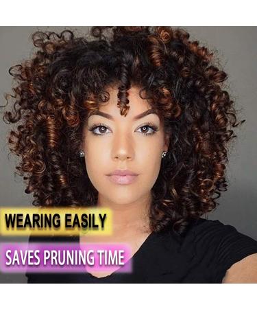 Premium Short Synthetic Curly Afro Wig for Black Women with Bangs - Mixed Brown #2/33 - Buy Online on GoSupps.com