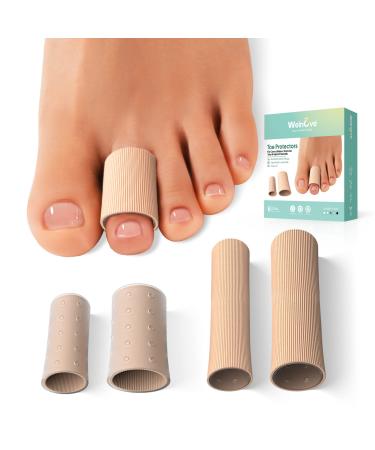 Welnove Toe Sleeve Protector Tubes Toe Separator Tubing Fabric Lined with Gel Toe Separator Tubing for Bunion Callus Corn Blister Hammer Toe - 6 Pack (3 Large 3 Small)