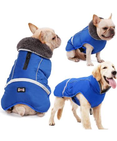 Warm Dog Coat Reflective Dog Winter Jacket,Waterproof Windproof Dog Turtleneck Clothes for Cold Weather, Thicken Fleece Lining Pet Outfit,Adjustable Pet Vest Apparel for Small Medium Large Dogs Medium(Pack of 1) Blue