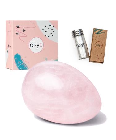 Ekyo yoni egg rose quartz stone 4x3 cm (drilled) incl. Uncharged cord instructions cleaning brush & meditation - pelvic floor training for women - yoni egg