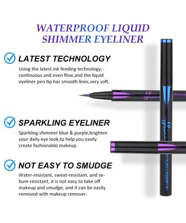 Royal Blue & Purple Glitter Liquid Eyeliner Set - Waterproof & Smudge Proof - 2Pcs Metallic Satin Finish Eye Liner Pen - Long Lasting & High Pigmented - 2 Count - Buy Online on GoSupps.com
