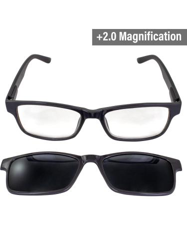 Global Vision Reading Glasses +2.0 Magnification | Gray Frame Clear Lens Polarized Clip-On Shades - Enhance Your Vision Worldwide - Buy Online on GoSupps.com
