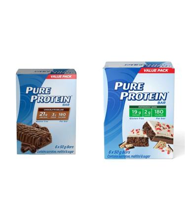 Pure Protein Bars - Nutritious Gluten Free Whey Protein Blend Bars (Chocolate Deluxe + Chocolate Mint Cookies) (Pack of 12)