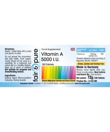 Fair & Pure Vegan Vitamin A 5000 I.U. Retinyl Acetate 180 Tablets - Buy Online on GoSupps.com