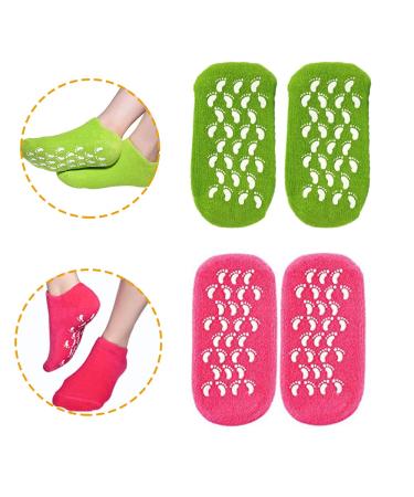 Moisturizing Socks, Gel Socks Soft Moisturizing Gel Socks, Gel Spa Socks for Repairing and Softening Dry Cracked Feet Skins (Women Size(Rose Red & Green)) 2 Pair (Pack of 1)