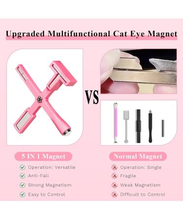 Nail Magnet Tool Set - 5 in 1 Multi-Function with Silicone Case | Magnetic Cat Eye Nail Polish Wand - Pink - Buy Online on GoSupps.com