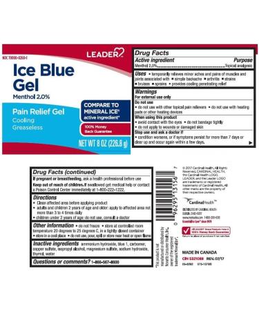Leader Mineral Ice Blue Pain Relieving Gel - Fast-Acting Greaseless Topical Analgesic for Muscle & Joint Pain Relief - 8 oz Cooling Therapy for Backache Arthritis & Sports Injuries - Buy Online on GoSupps.com
