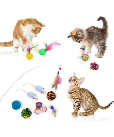 21 PCS Cat Interactive Toys - Kitten Tunnel Toy Assortments Feather Wand Fun Ball Chew Sticks Fluffy Mouse Fake Mice Crinkle Balls Bell Play Supplies for Kitten (3way-blue) - Buy Online on GoSupps.com