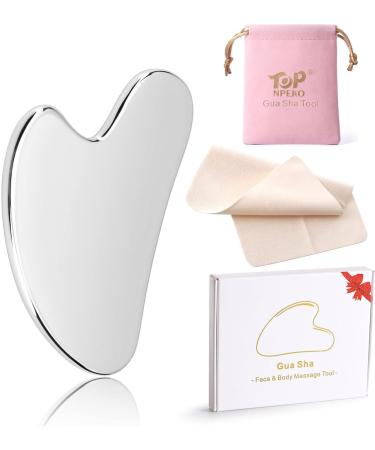 Gua Sha Stainless Steel Tool | Topnpeko Face Massager for Tension Relief & Slimming | Silver Heart Shape Beauty Tool - International Shipping - Buy Online on GoSupps.com