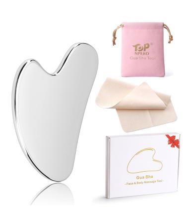 Gua Sha stainless steel Topnpeko Guasha massage tool Gua Sha Face Schaber Beauty tool for reducing facial tension & swelling slimmer face & contouring silver heart shape