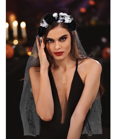 IYOU Spider Halloween Veil Headband Black Flower Hair Bands Skull Floral Headpiece Festival Party Hair Accessories for Women Black-white - Buy Online on GoSupps.com