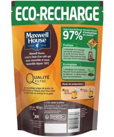  G n rique MAXWELL HOUSE Eco Refill 180G - Ground coffee with a rich and intense aroma - 180g of pure pleasure - Pack of 3 - Sold as a set - Buy Online on GoSupps.com