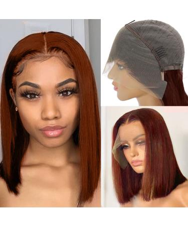 Reddish Brown Bob Wig Human Hair 13x4 Lace Frontal Wig For Black Women180% Density Colored 33B Reddish Brown Straight Bob Lace Front Wigs Human Hair Auburn Pre Plucked with Baby Hair Glueless Copper Red Brazilian Virgin ...