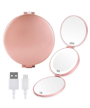 MIYADIVA Magnifying Mirror with Light  Hand Mirror Travel Makeup Mirror with 3 Side 20X 5X 1X Magnification  Travel Magnifying Mirror for Pocket