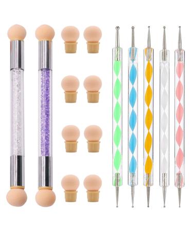Tengs 2 pieces of double-headed ombre Sponge manicure brushes with 8 replacement heads color gel for gel nails DIY Nail Art Ombre Sponge Tool for the Salon or home use (purple & white)