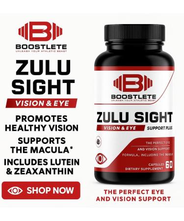 Boostlete Zulu Sight Vision & Eye Support Supplement with Lutein Zeaxanthin Bilberry & Greens Blend 60 Capsules - Buy Online on GoSupps.com
