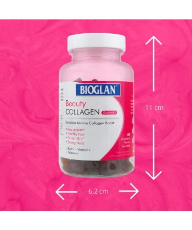 Bioglan Collagen Gummies 1000mg with Marine Collagen, Biotin, Selenium & Vitamin C - 60 Strawberry Flavoured Gummies - Buy Online on GoSupps.com