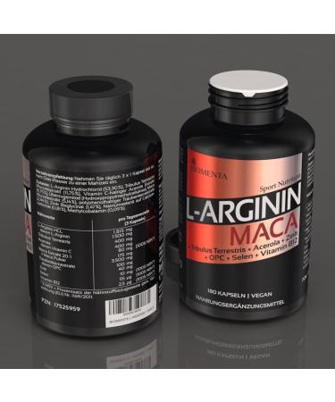 Biomenta L-Arginine + Maca Capsules - 180 Vegan Supplements with Tribulus Terrestris Acerola OPC Zinc Selenium & Vitamin B12 - Premium Quality for Optimal Health - Buy Online on GoSupps.com