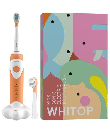 WHITOP ED07 Sonic Electric Toothbrush for Kids Rechargeable 3 Modes Wireless Charging Children's Electronic Tooth Brush with Smart Timer Once Charge for 70 Days Orange