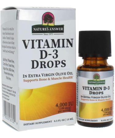 Nature's Answer Vitamin D-3 Drops | Blended with Extra Virgin Gold Olive Oil | Quickly Absorbed into Body | No Fillers No Soy Yeast Sugar Milk or Preservatives 0.5oz 0.5 Fl Oz (Pack of 1) - Buy Online on GoSupps.com