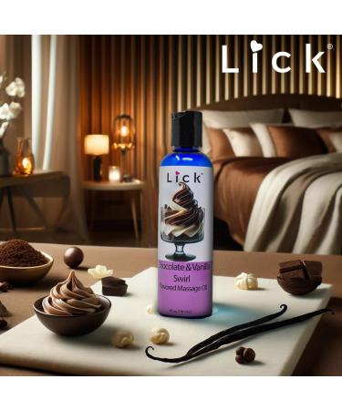 Lick Chocolate Vanilla Swirl Massage Oil - Edible Body Oil with Vitamin E | Premium Warming Coconut Oil for Couples - Perfect for Date Night (4 oz - Buy Online on GoSupps.com