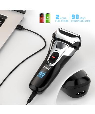 MAX-T Electric Shaver for Men - Wet & Dry, USB Rechargeable, Pop-Up Trimmer | IPX7 Waterproof Foil Razor - Black - Buy Online on GoSupps.com